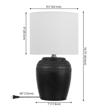 Hugo 16.75" Traditional Rustic Reeded Ceramic Vase LED Table Lamp, Set of 2